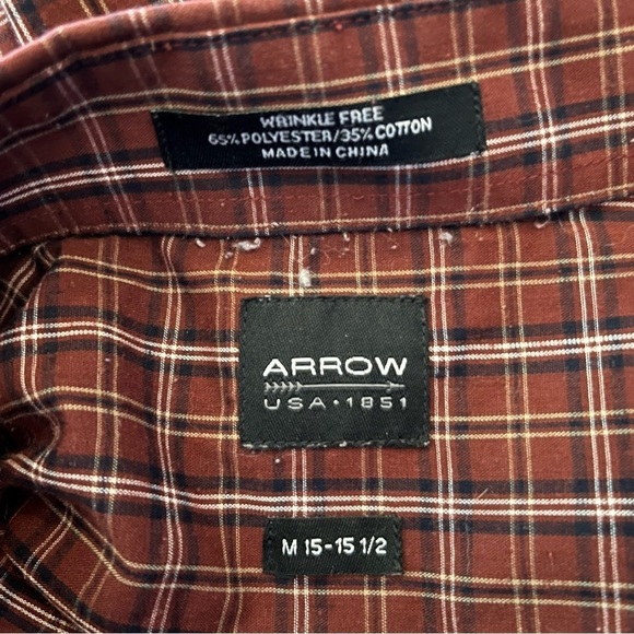 Vintage Y2K Arrow Plaid Button Down Shirt Wrinkle Free Maroon Combo M 15-15.5 - Picture 3 of 3